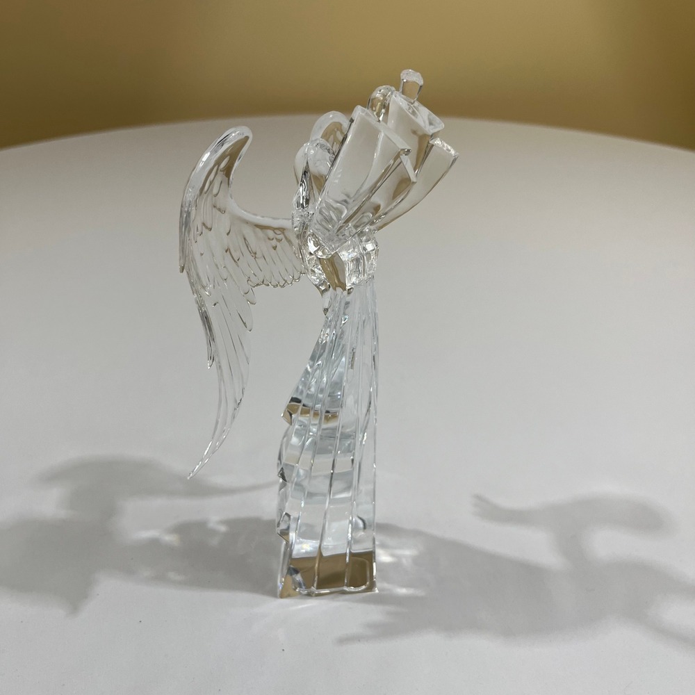 Crystal Angel Figurine Religious Decor 9.5in Clear Faceted Glass Art